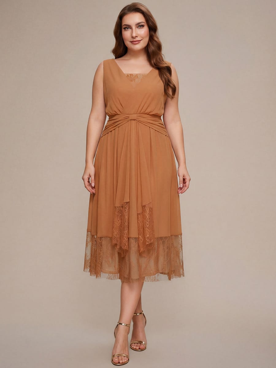 Chiffon Sleeveless A-line Dress #color_Pumpkin