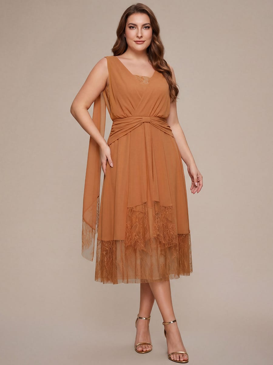 Chiffon Sleeveless A-line Dress #color_Pumpkin