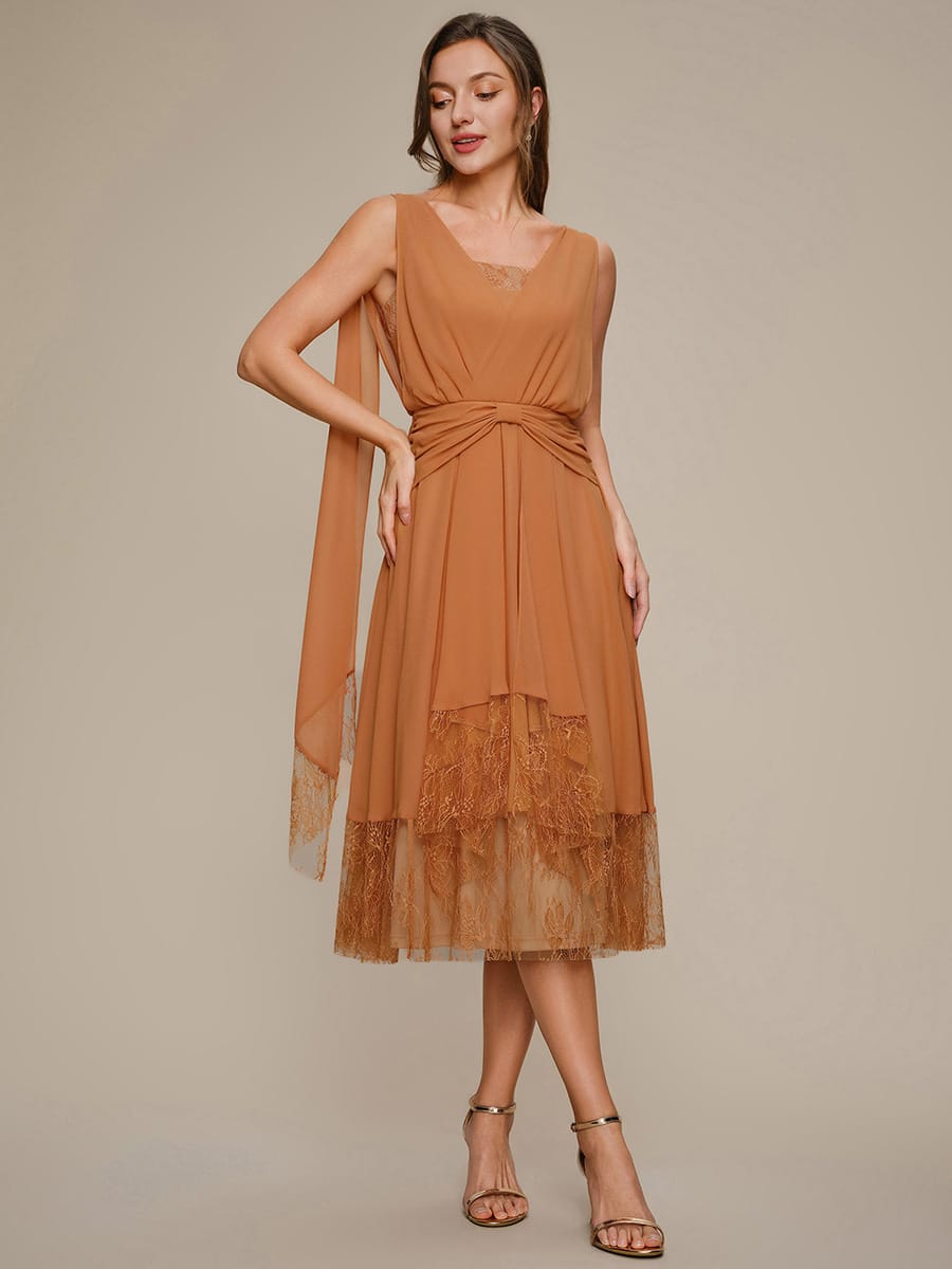 Chiffon Sleeveless A-line Dress #color_Pumpkin