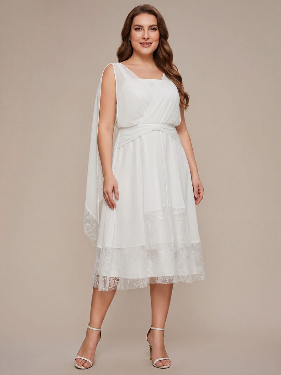 Chiffon Sleeveless A-line Dress #color_White