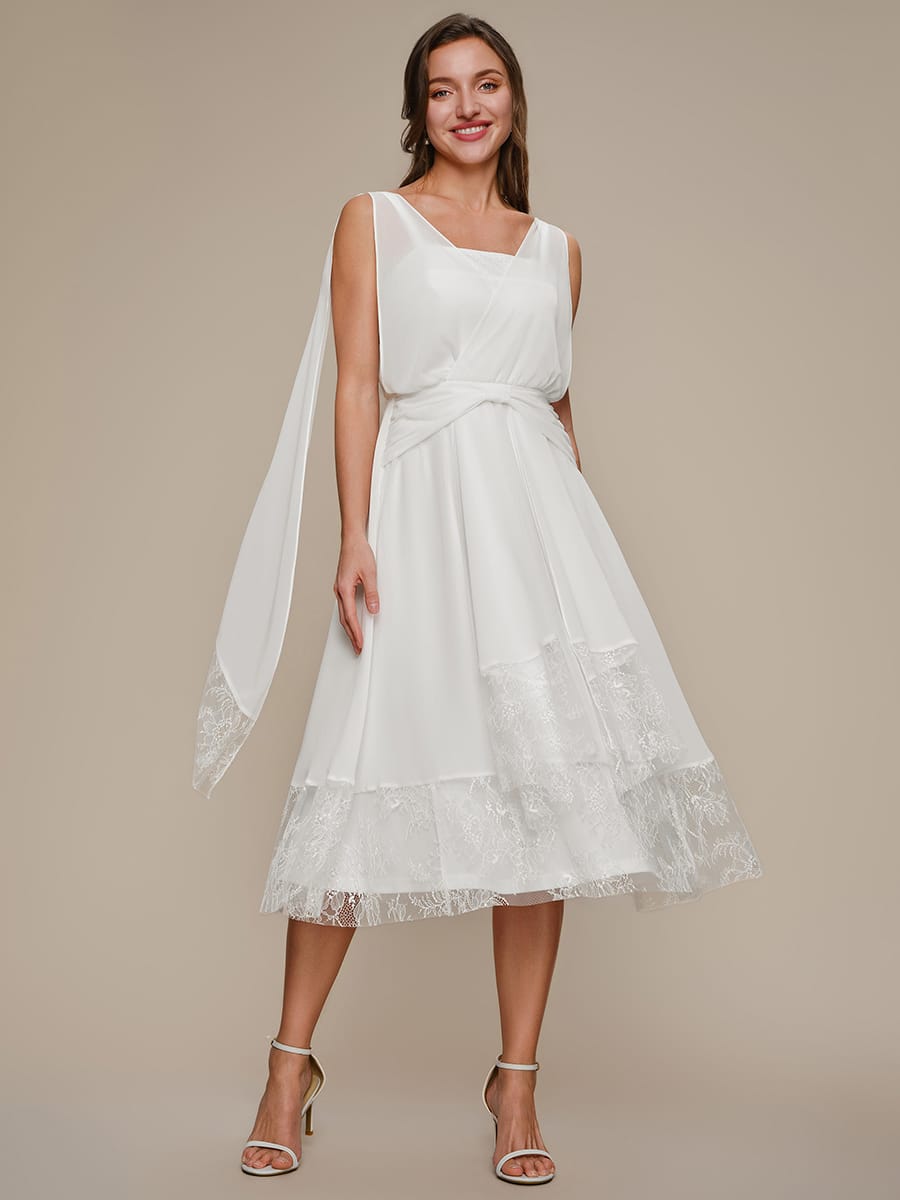 Chiffon Sleeveless A-line Dress #color_White