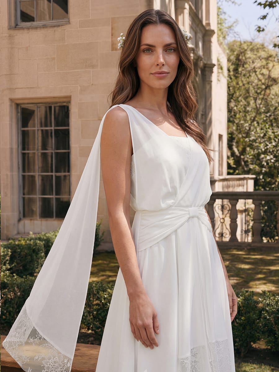 Chiffon Sleeveless A-line Dress #color_White