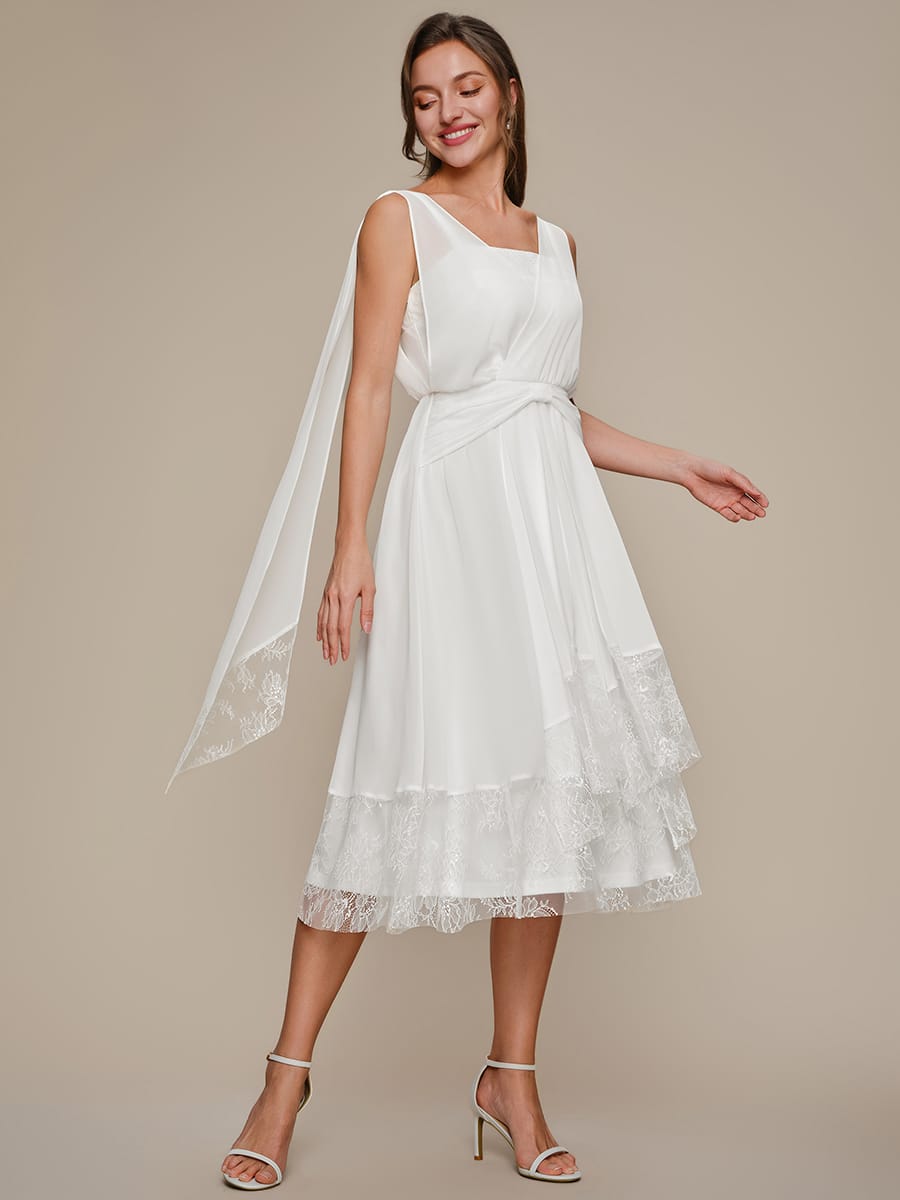 Chiffon Sleeveless A-line Dress #color_White