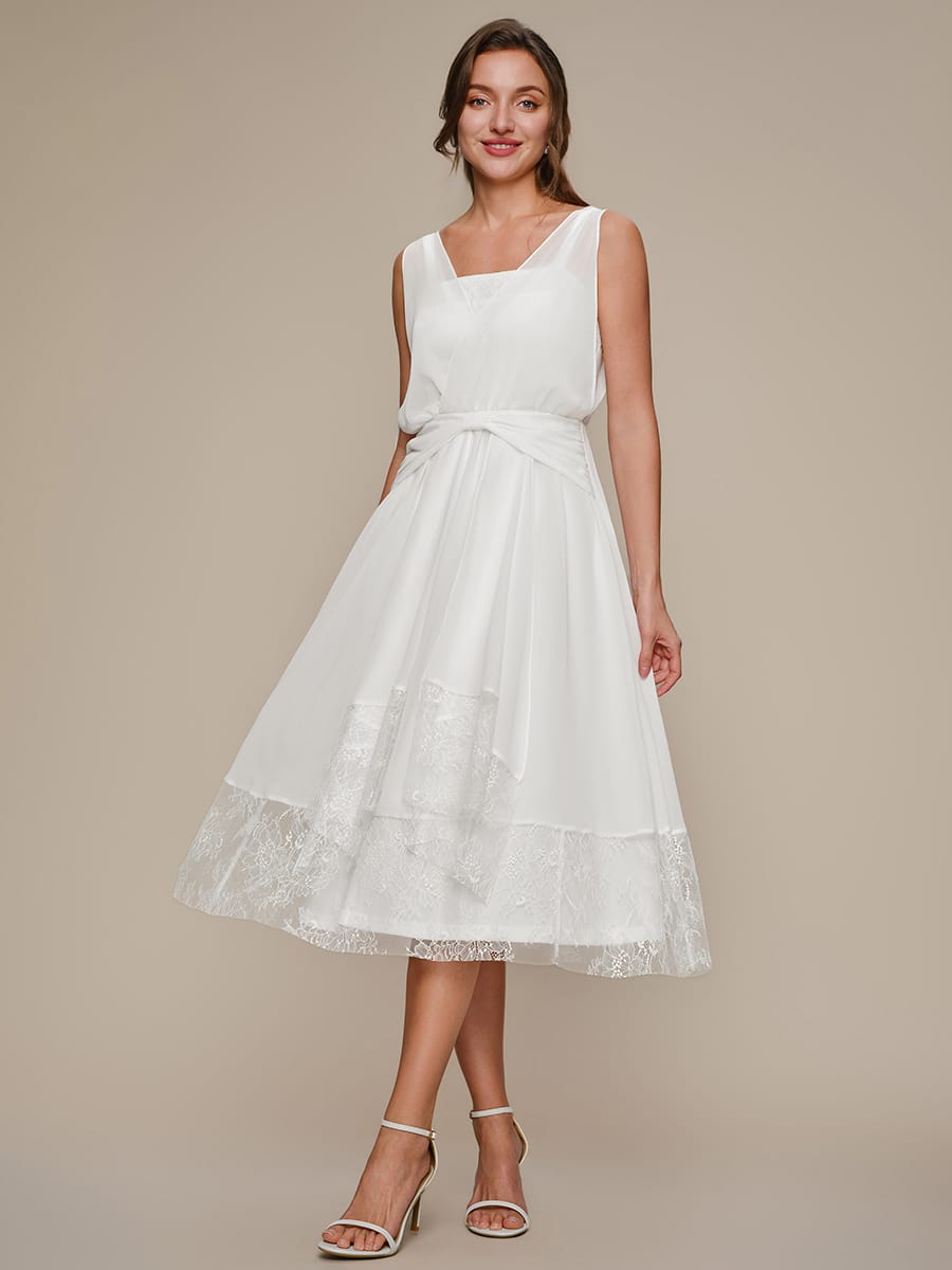 Chiffon Sleeveless A-line Dress #color_White