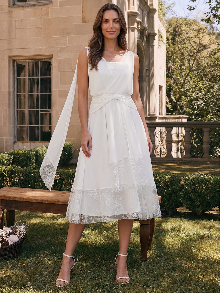 Chiffon Sleeveless A-line Dress #color_White