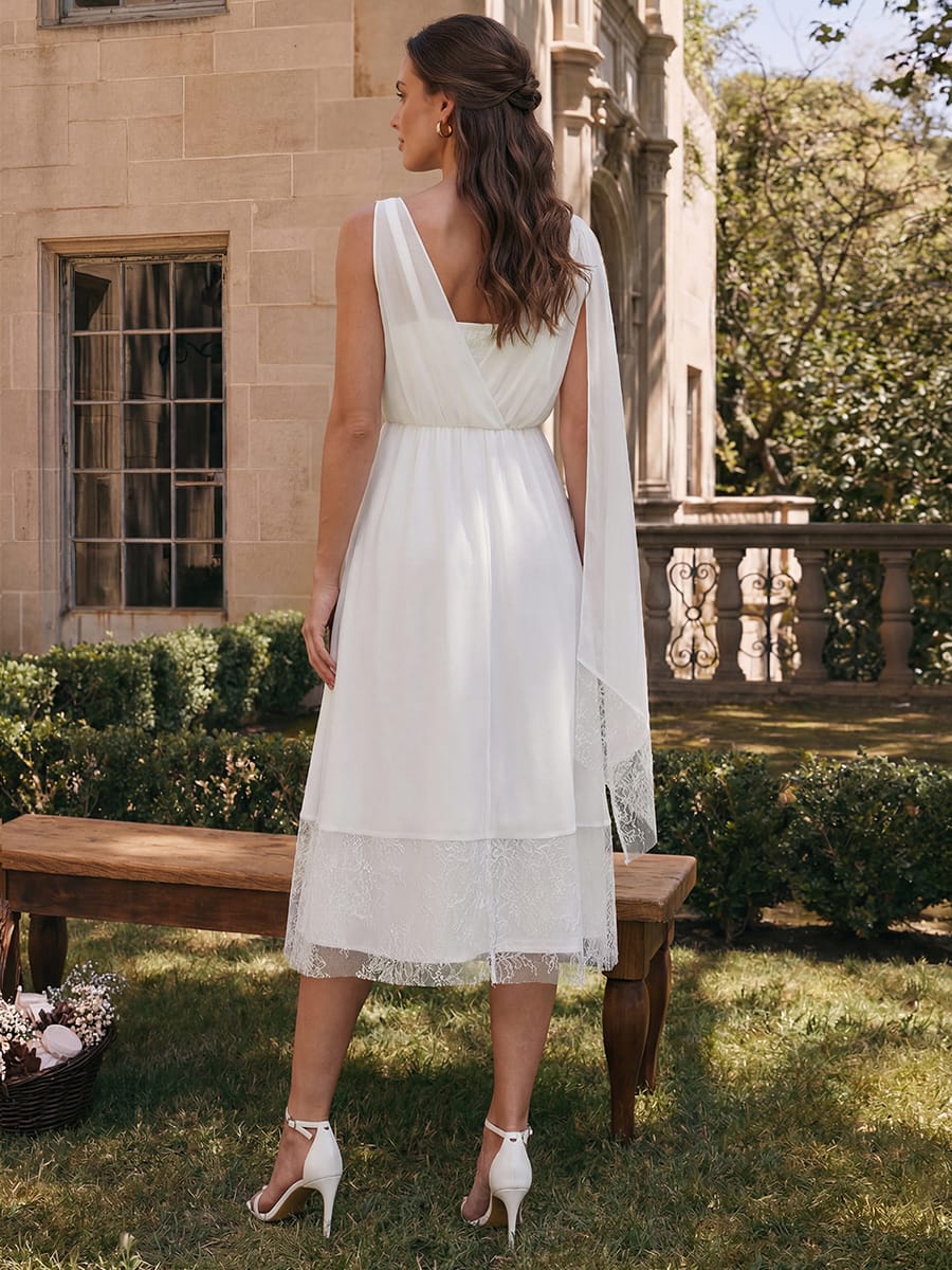 Chiffon Sleeveless A-line Dress #color_White