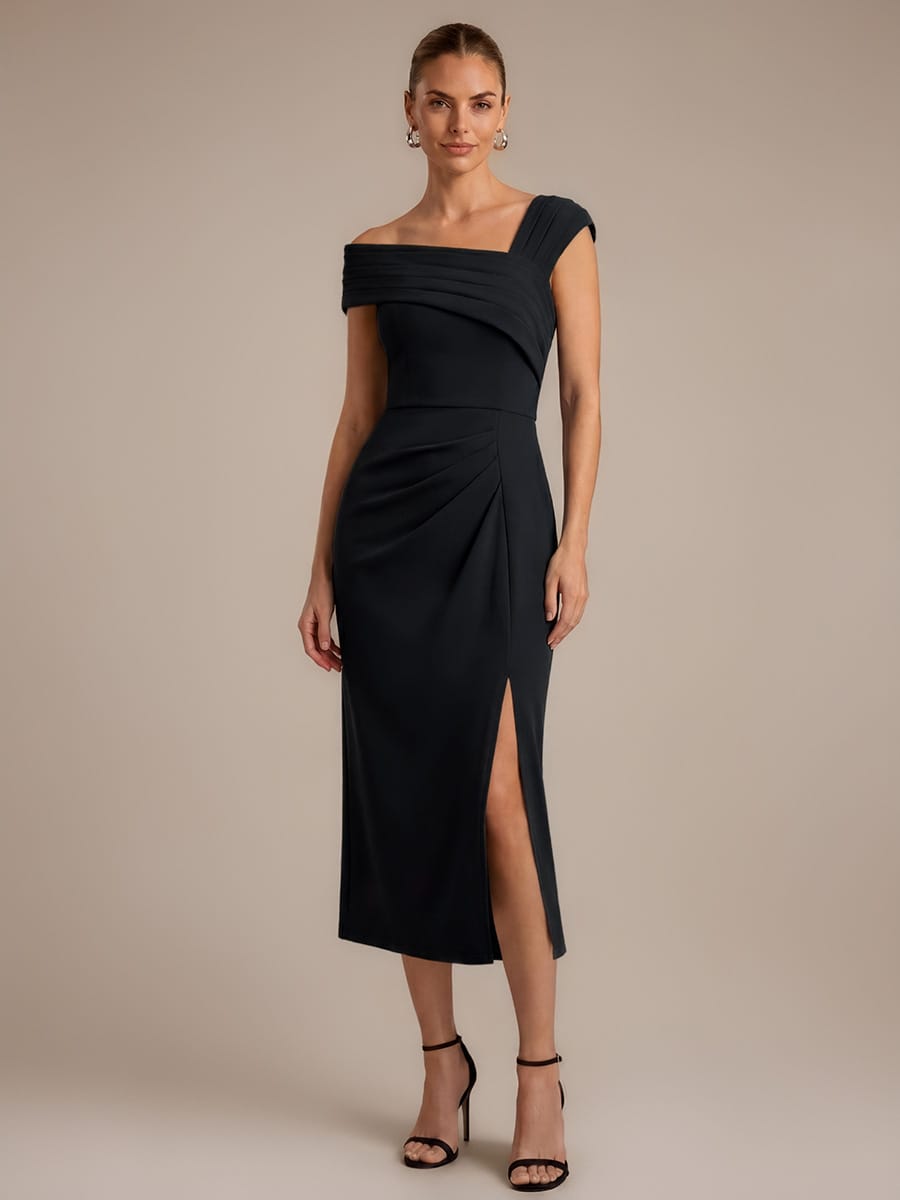 Crepe Cap Sleeve Sheath Dress #color_Black