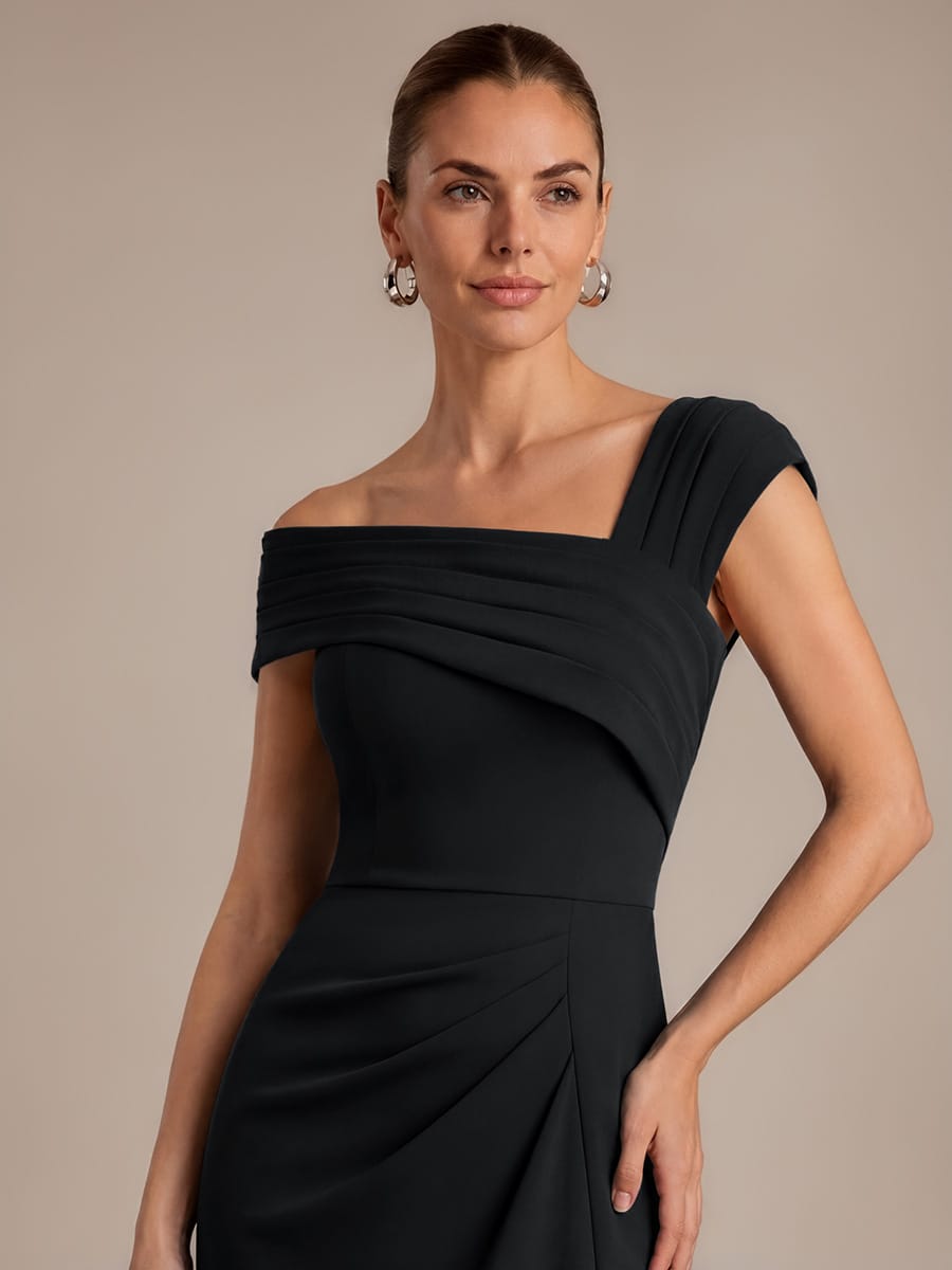Crepe Cap Sleeve Sheath Dress #color_Black