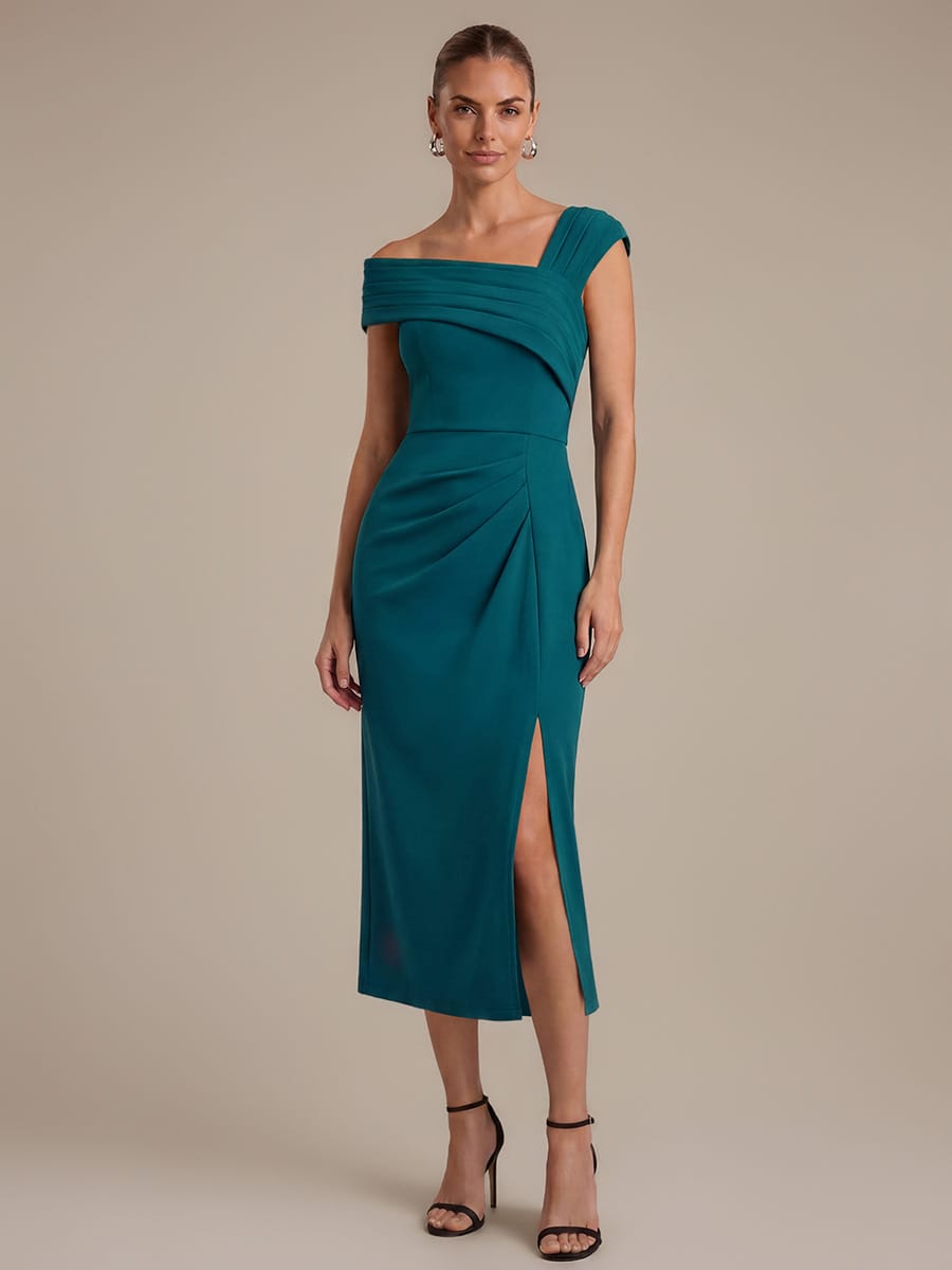 Crepe Cap Sleeve Sheath Dress #color_Teal Blue