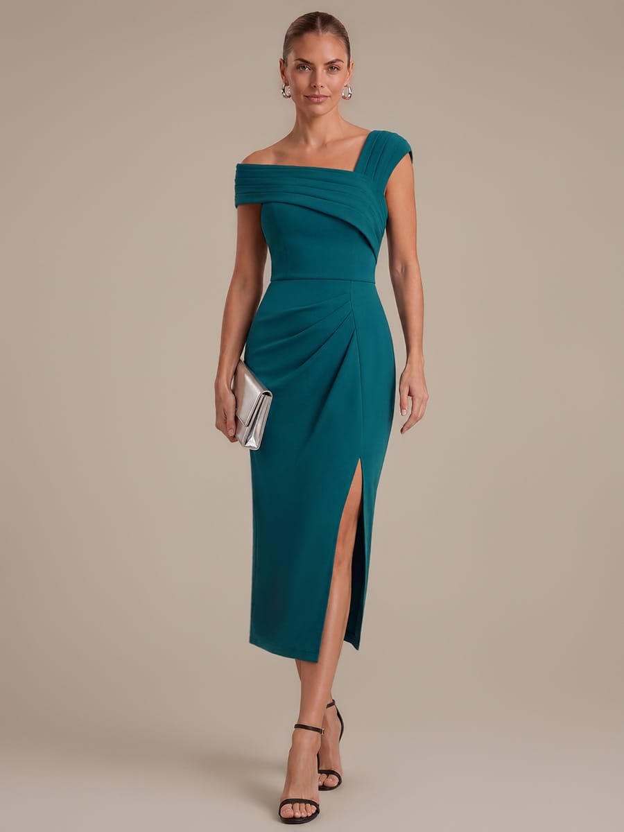 Crepe Cap Sleeve Sheath Dress #color_Teal Blue