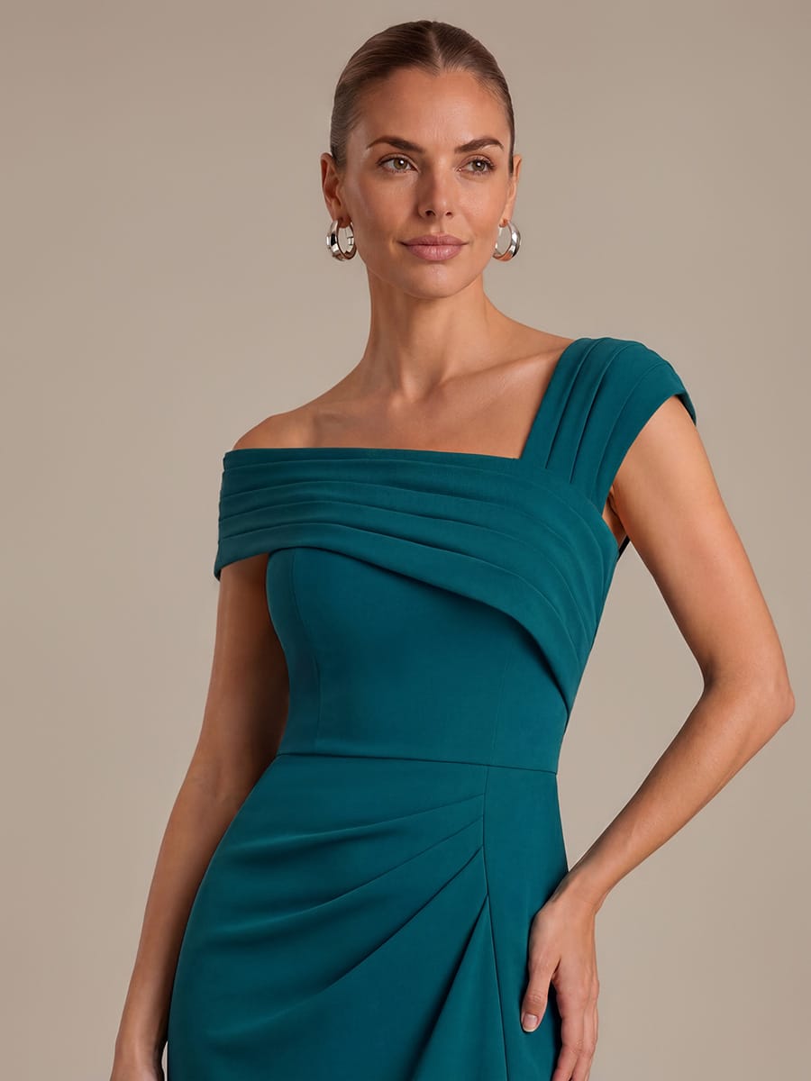 Crepe Cap Sleeve Sheath Dress #color_Teal Blue