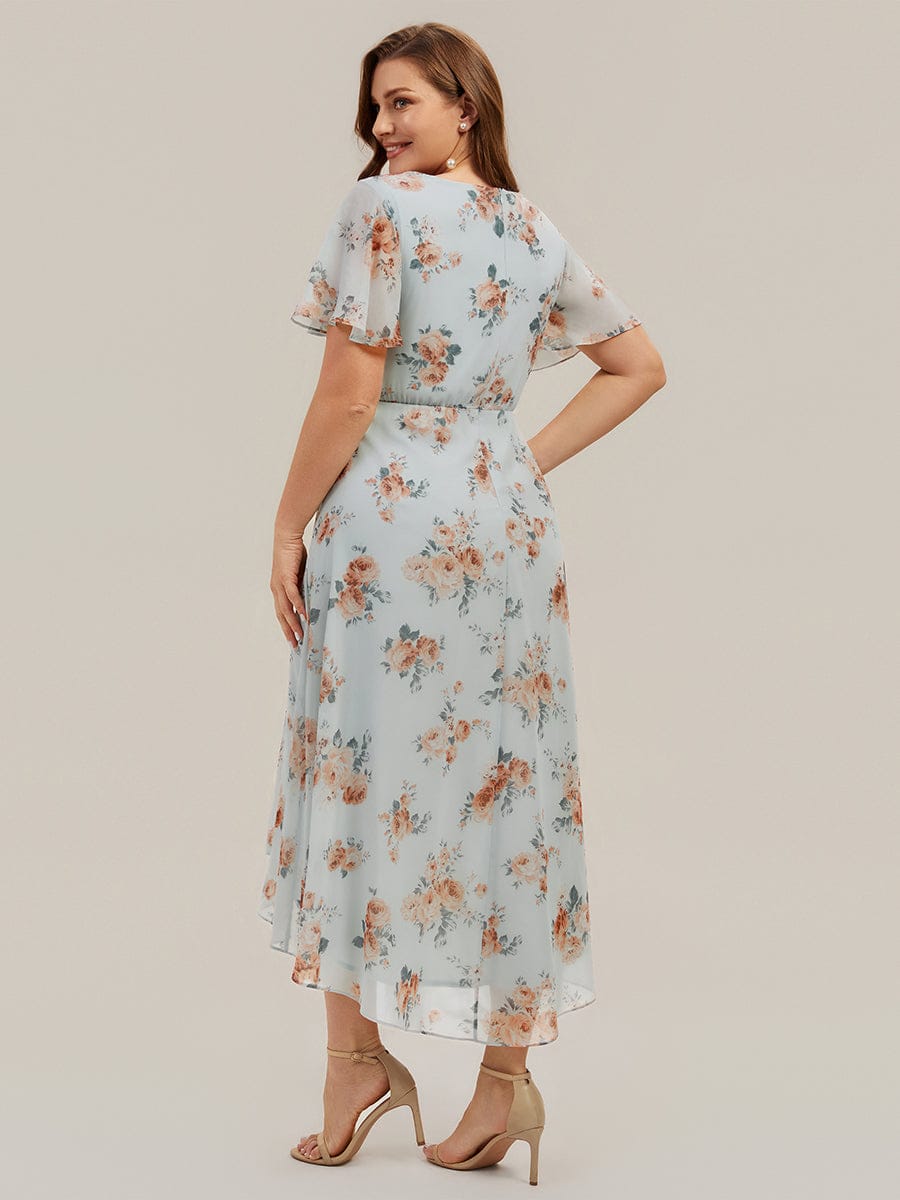 Floral Chiffon Ruffle Sleeve Dress #color_Amber Bloom