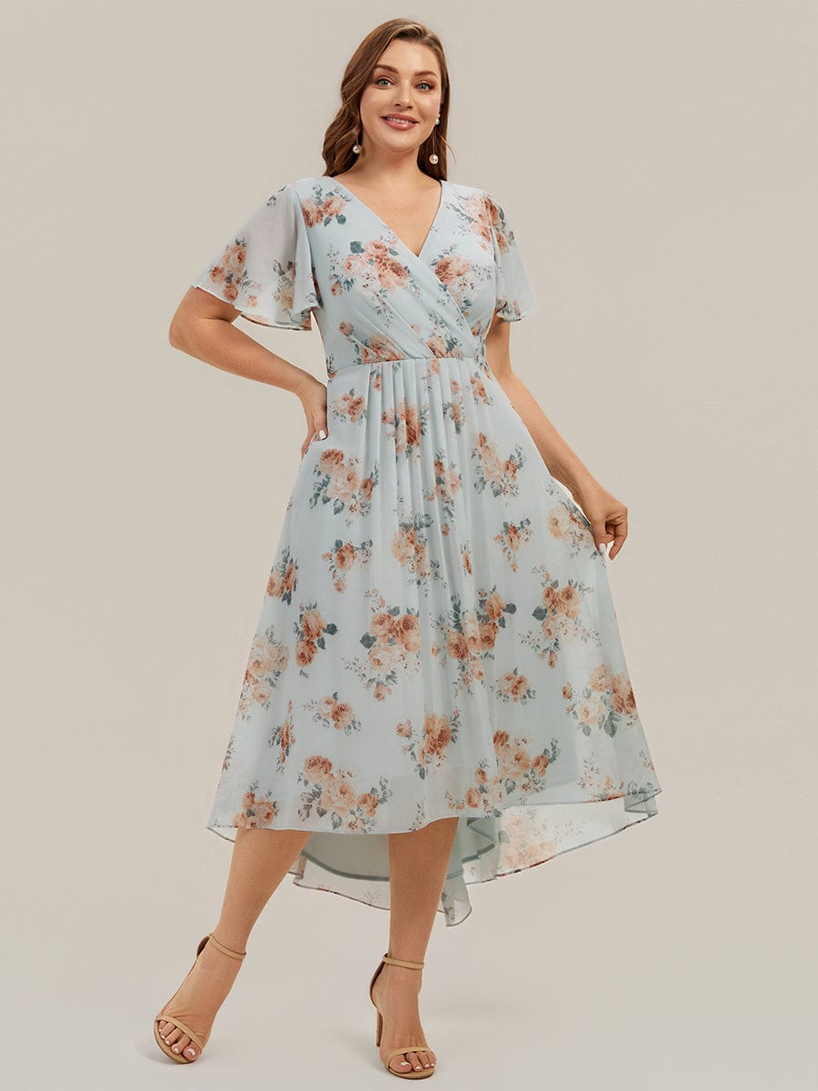 Floral Chiffon Ruffle Sleeve Dress #color_Amber Bloom