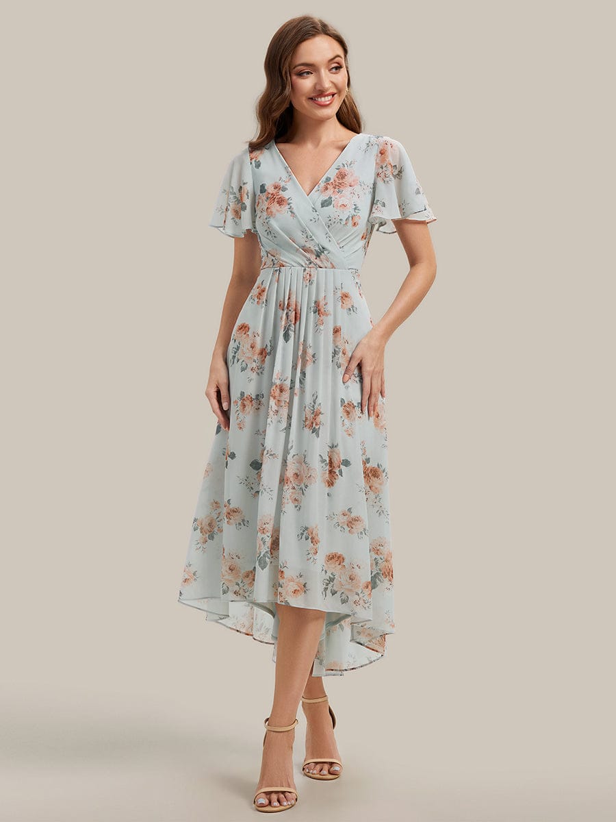 Floral Chiffon Ruffle Sleeve Dress #color_Amber Bloom