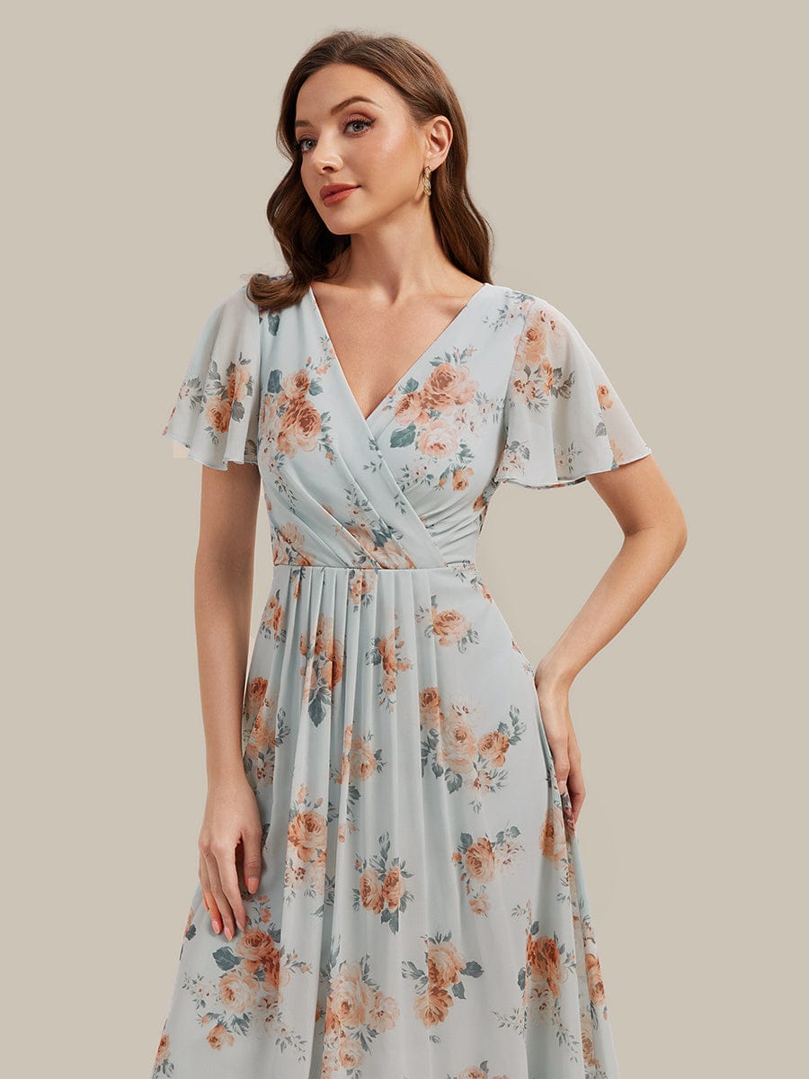 Floral Chiffon Ruffle Sleeve Dress #color_Amber Bloom