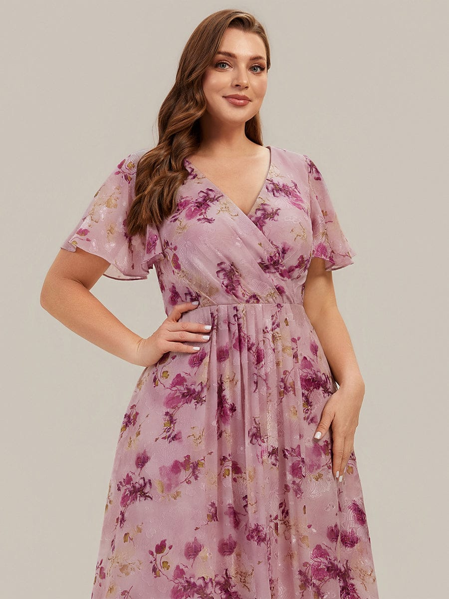 Floral Chiffon Ruffle Sleeve Dress #color_Light Purple Print