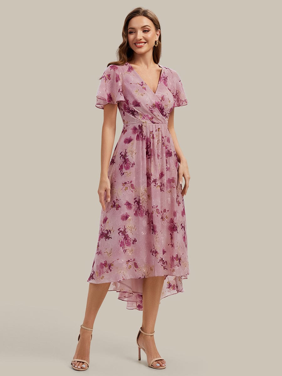 Floral Chiffon Ruffle Sleeve Dress #color_Light Purple Print