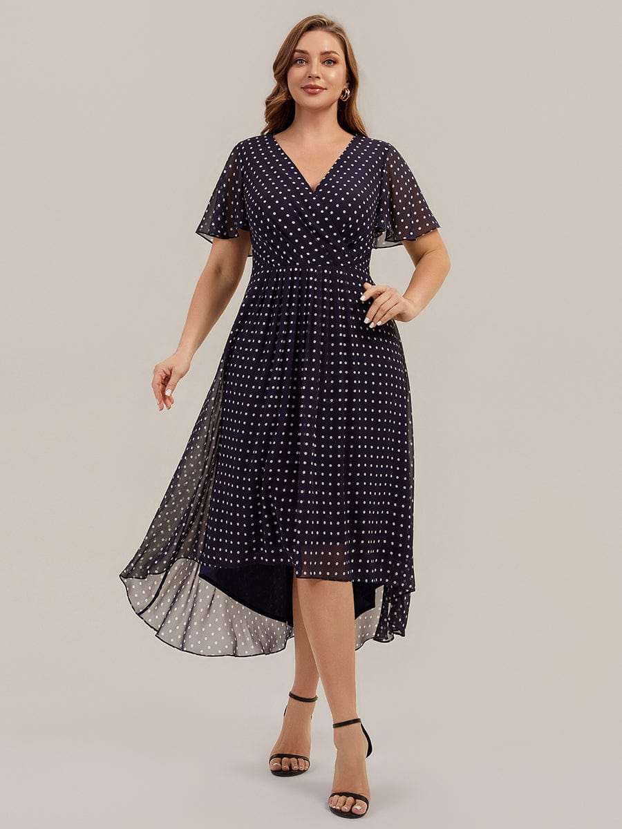 Floral Chiffon Ruffle Sleeve Dress #color_Navy Blue Polka Dots