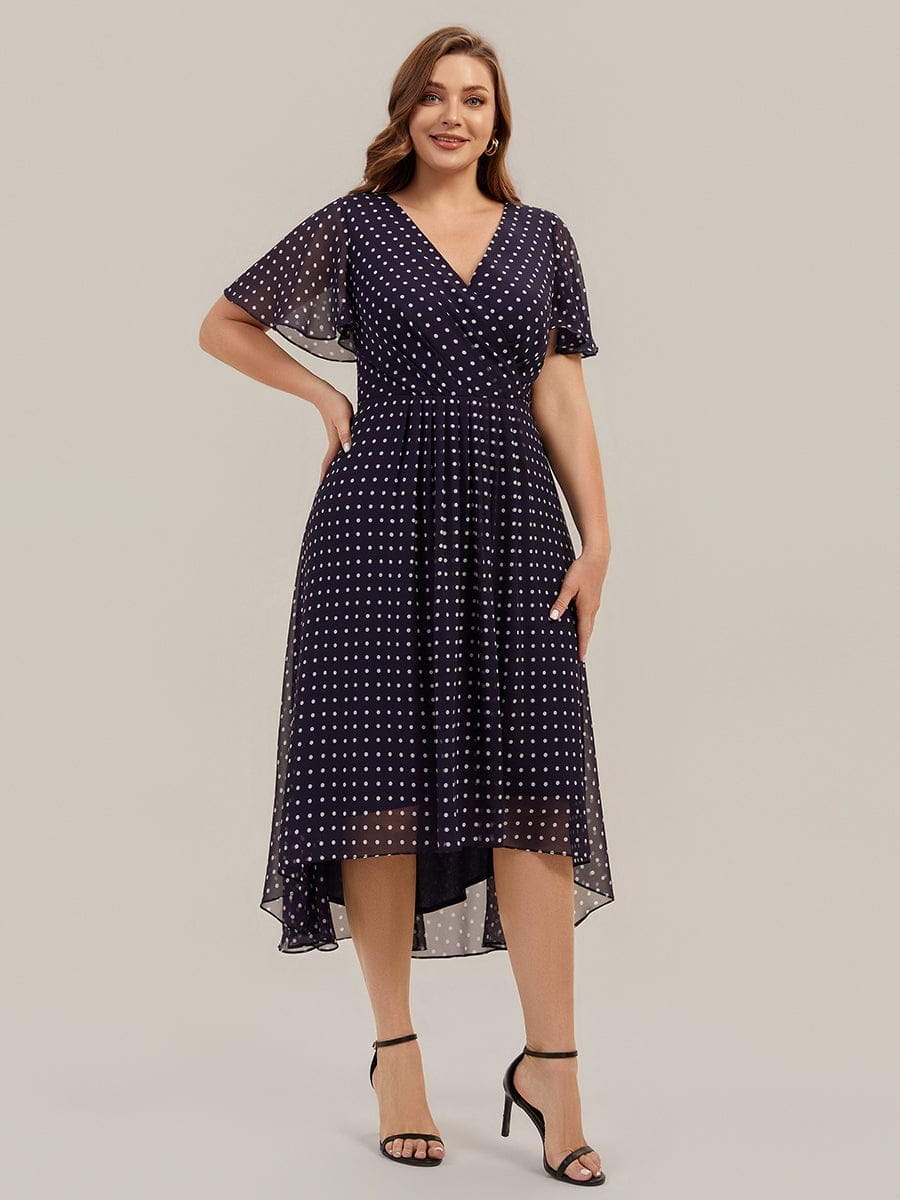 Floral Chiffon Ruffle Sleeve Dress #color_Navy Blue Polka Dots