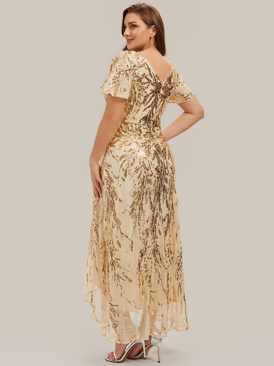 Ruffled Sequin Ruffle Sleeve Dress #color_Gold