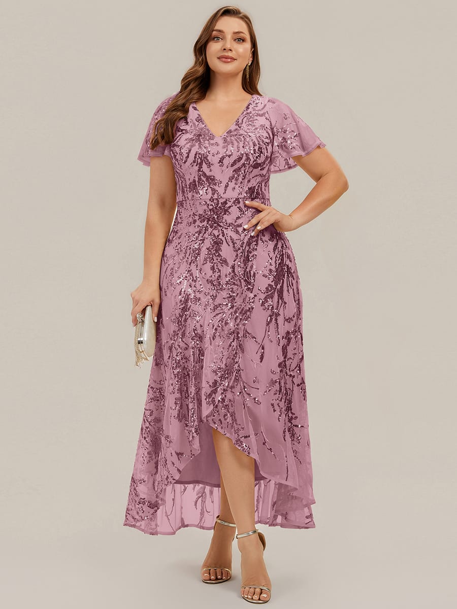 Ruffled Sequin Ruffle Sleeve Dress #color_Purple Orchid