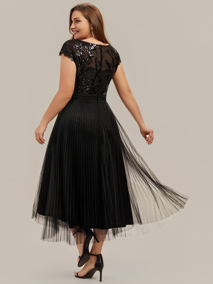 See-through Sequin Cap Sleeve Dress #color_Black