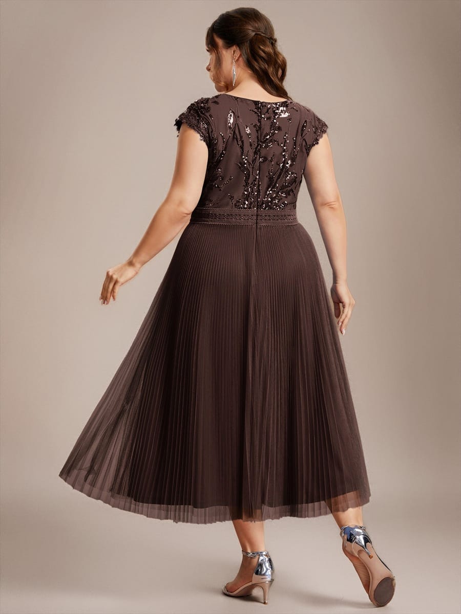 See-through Sequin Cap Sleeve Dress #color_Chocolate brown