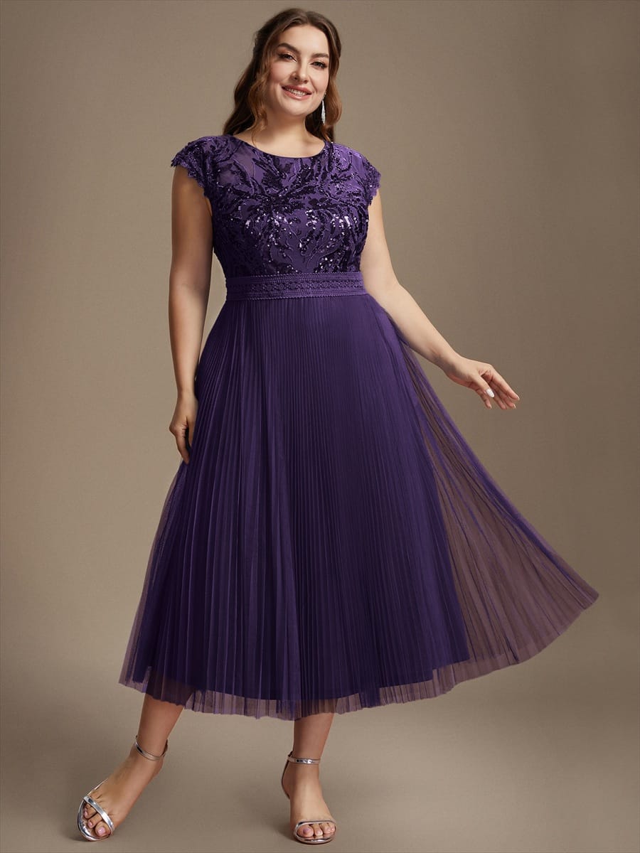 See-through Sequin Cap Sleeve Dress #color_Dark Purple