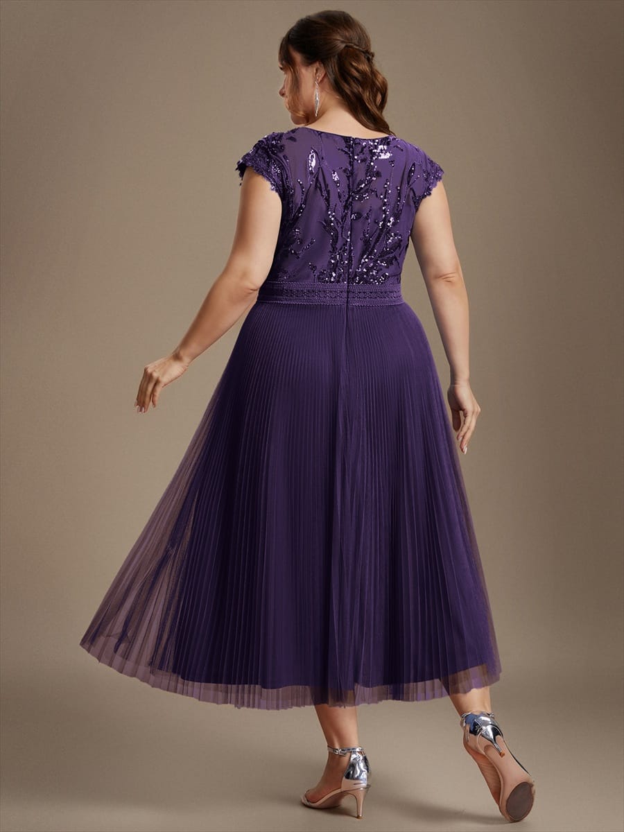 See-through Sequin Cap Sleeve Dress #color_Dark Purple