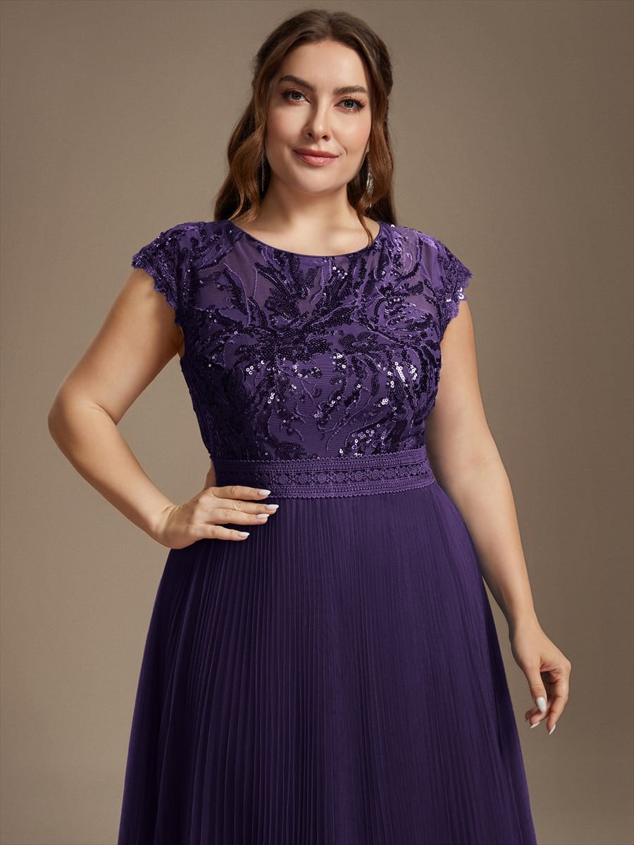 See-through Sequin Cap Sleeve Dress #color_Dark Purple