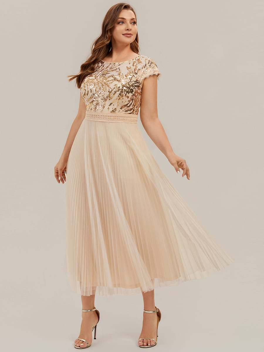 See-through Sequin Cap Sleeve Dress #color_Gold