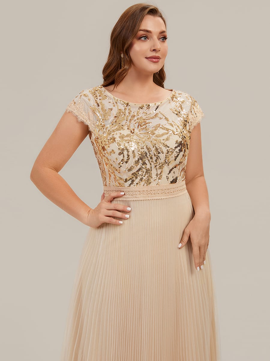See-through Sequin Cap Sleeve Dress #color_Gold