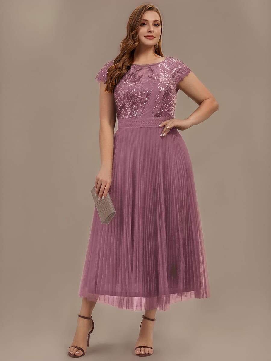 See-through Sequin Cap Sleeve Dress #color_Purple Orchid