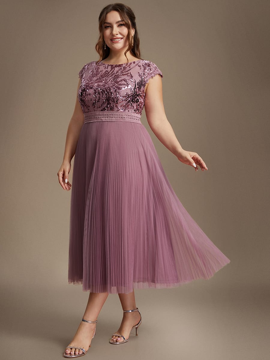 See-through Sequin Cap Sleeve Dress #color_Purple Orchid