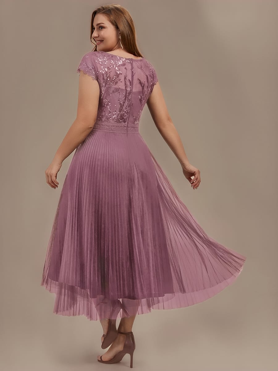 See-through Sequin Cap Sleeve Dress #color_Purple Orchid