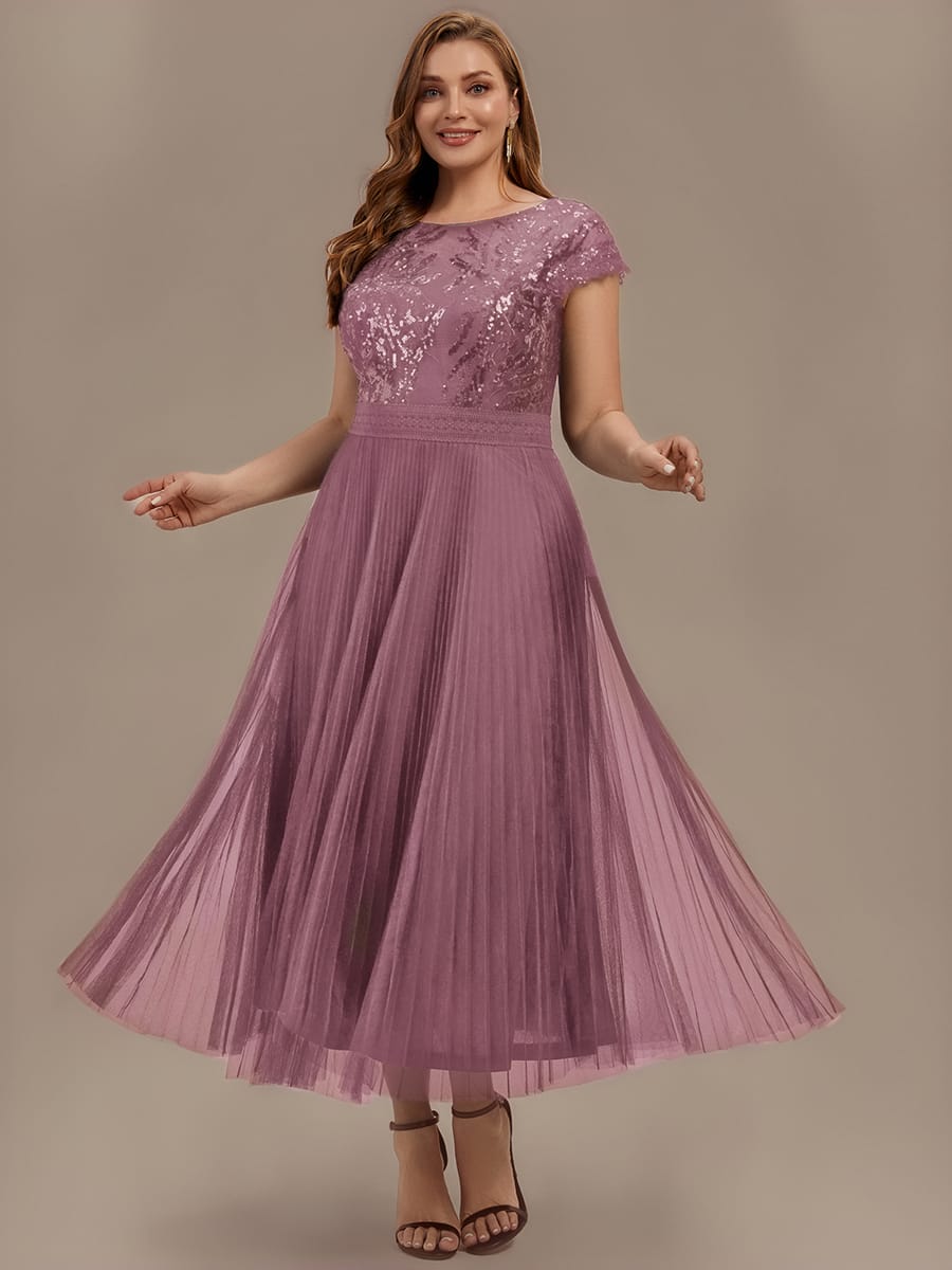 See-through Sequin Cap Sleeve Dress #color_Purple Orchid