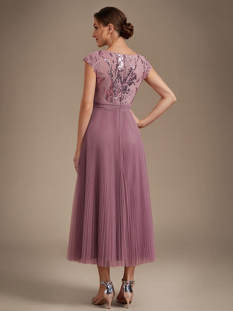 See-through Sequin Cap Sleeve Dress #color_Purple Orchid