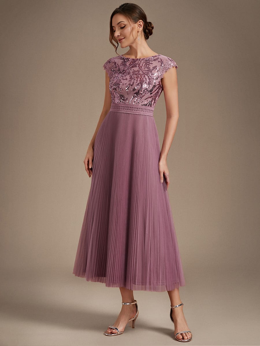 See-through Sequin Cap Sleeve Dress #color_Purple Orchid
