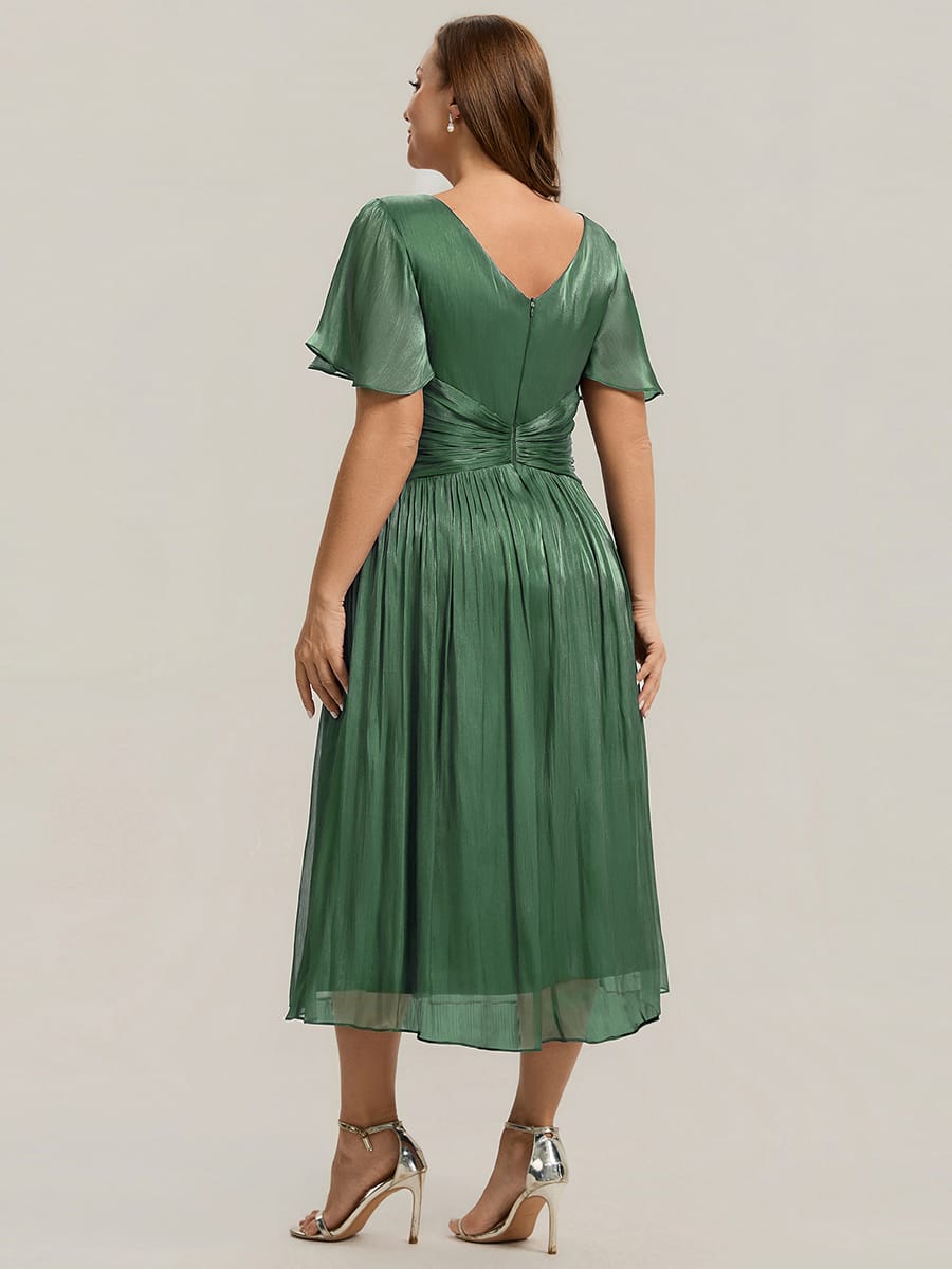 Gathered Sea-island filament fabircs Ruffle Sleeve Dress #color_Eucalyptus Green