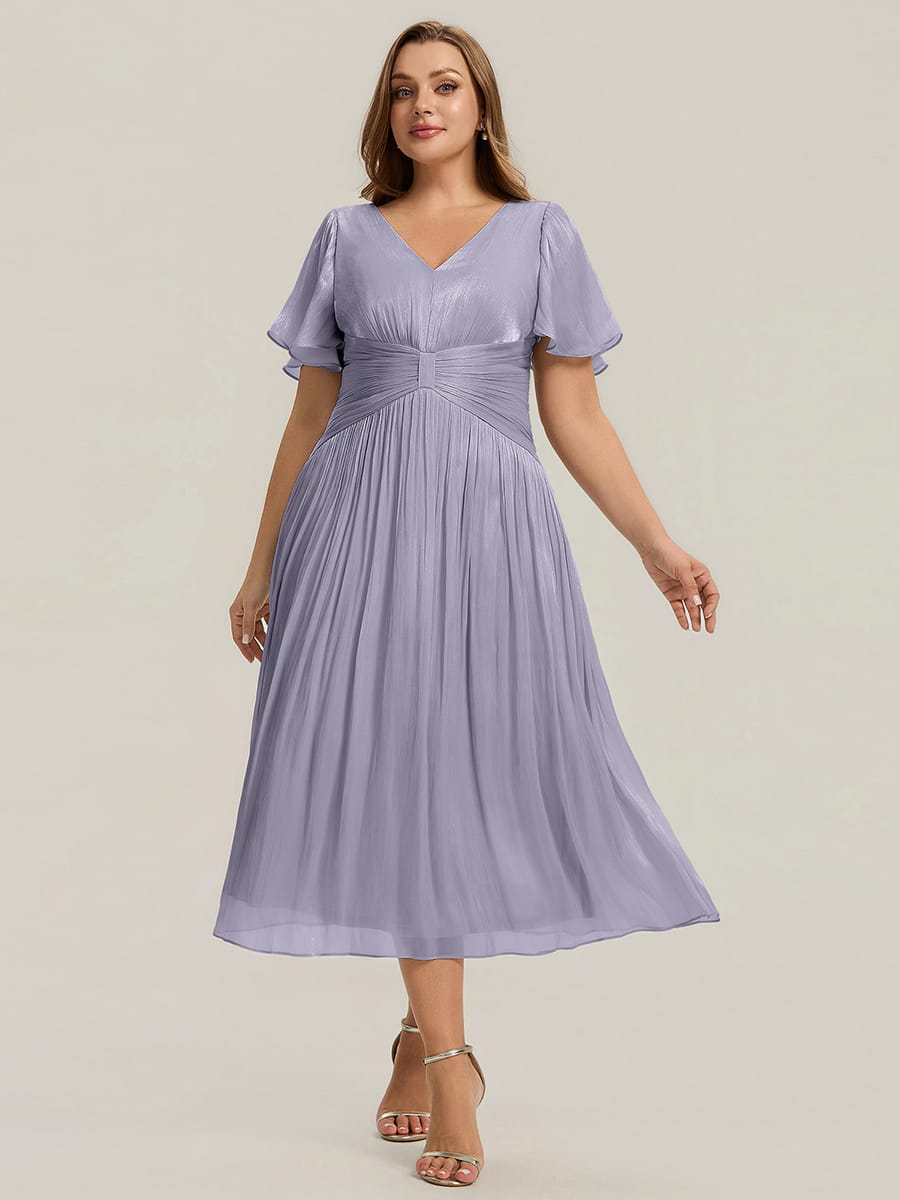 Gathered Sea-island filament fabircs Ruffle Sleeve Dress #color_Frosted Lilac