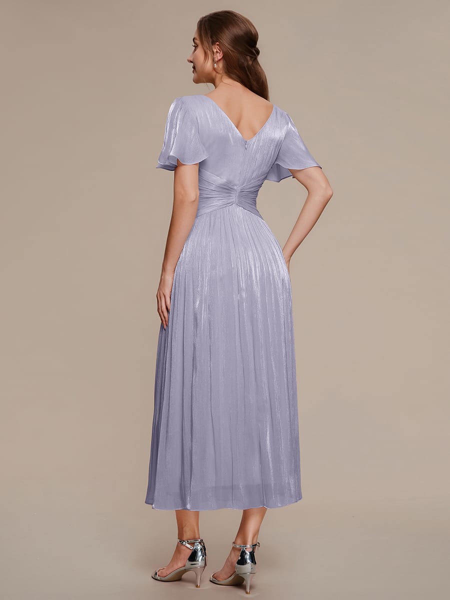 Gathered Sea-island filament fabircs Ruffle Sleeve Dress #color_Frosted Lilac