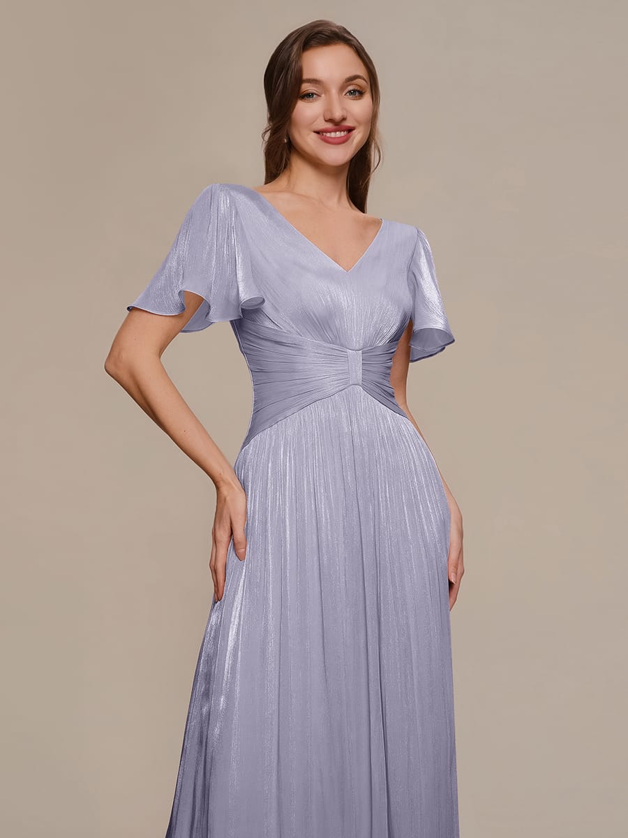 Gathered Sea-island filament fabircs Ruffle Sleeve Dress #color_Frosted Lilac