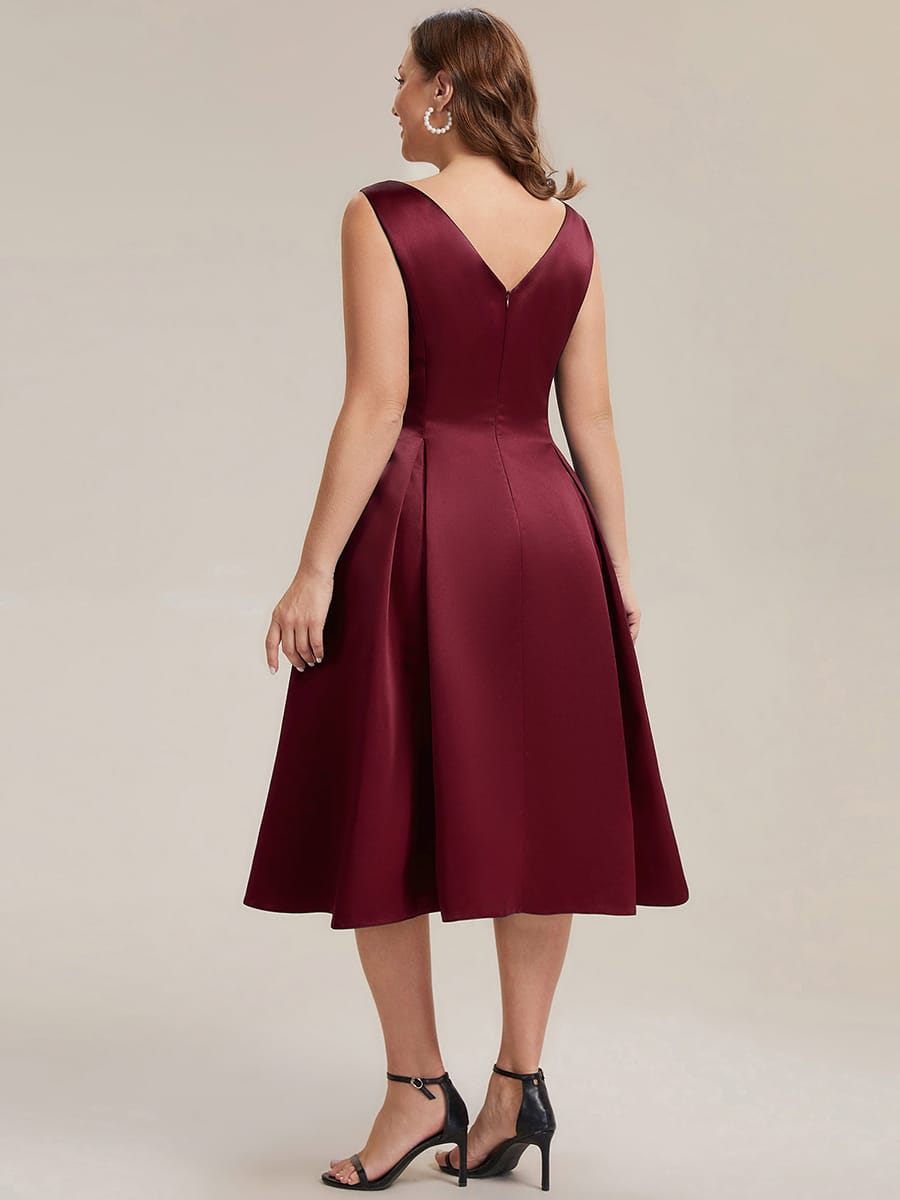 Satin Sleeveless Ball-Gown Dress #color_Burgundy