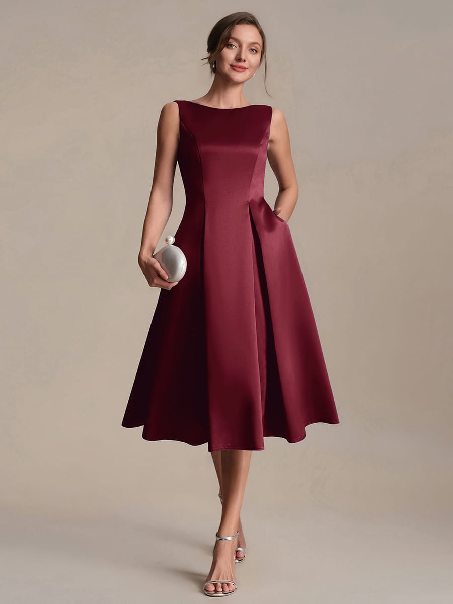 Satin Sleeveless Ball-Gown Dress #color_Burgundy