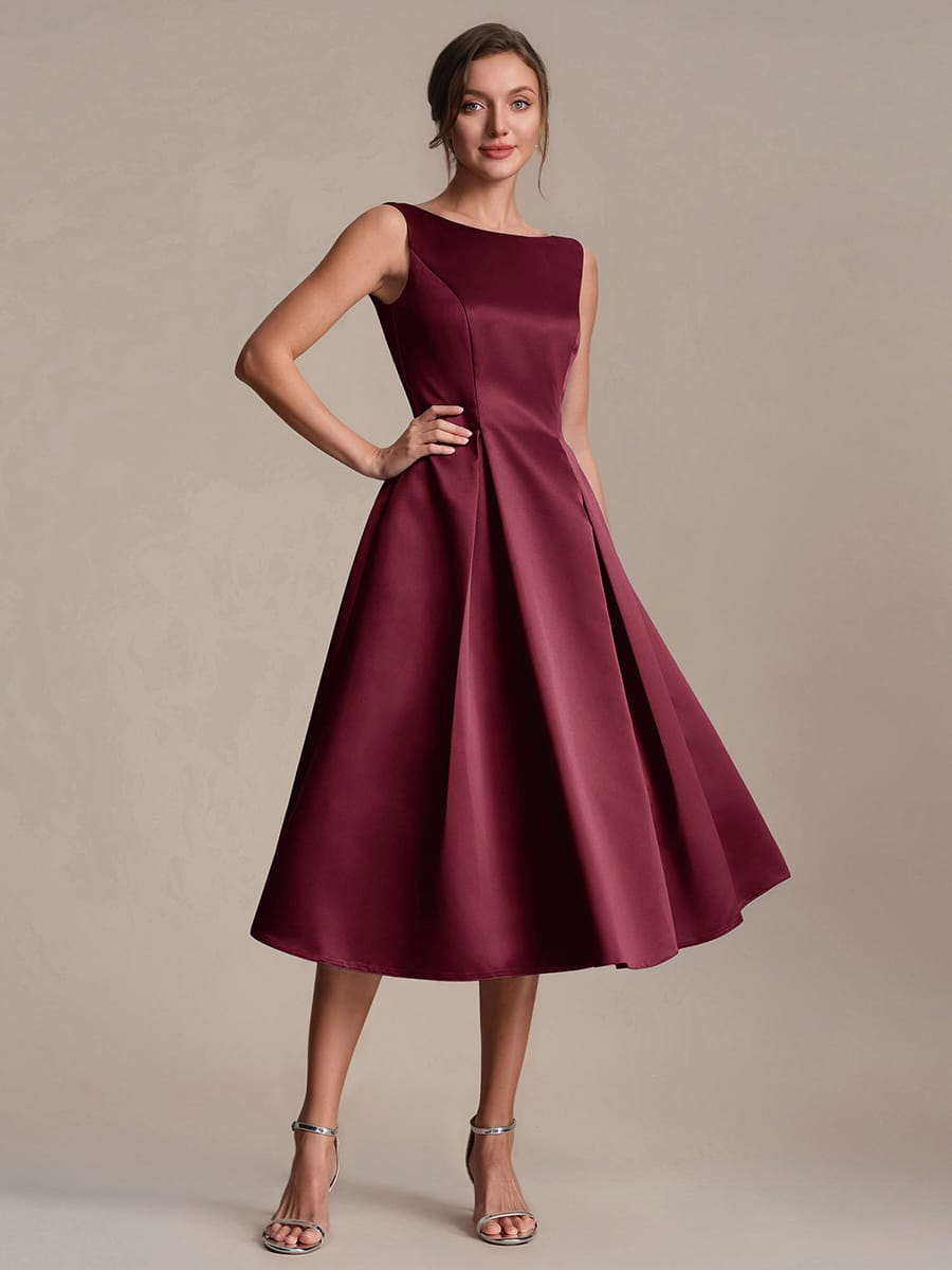 Satin Sleeveless Ball-Gown Dress #color_Burgundy