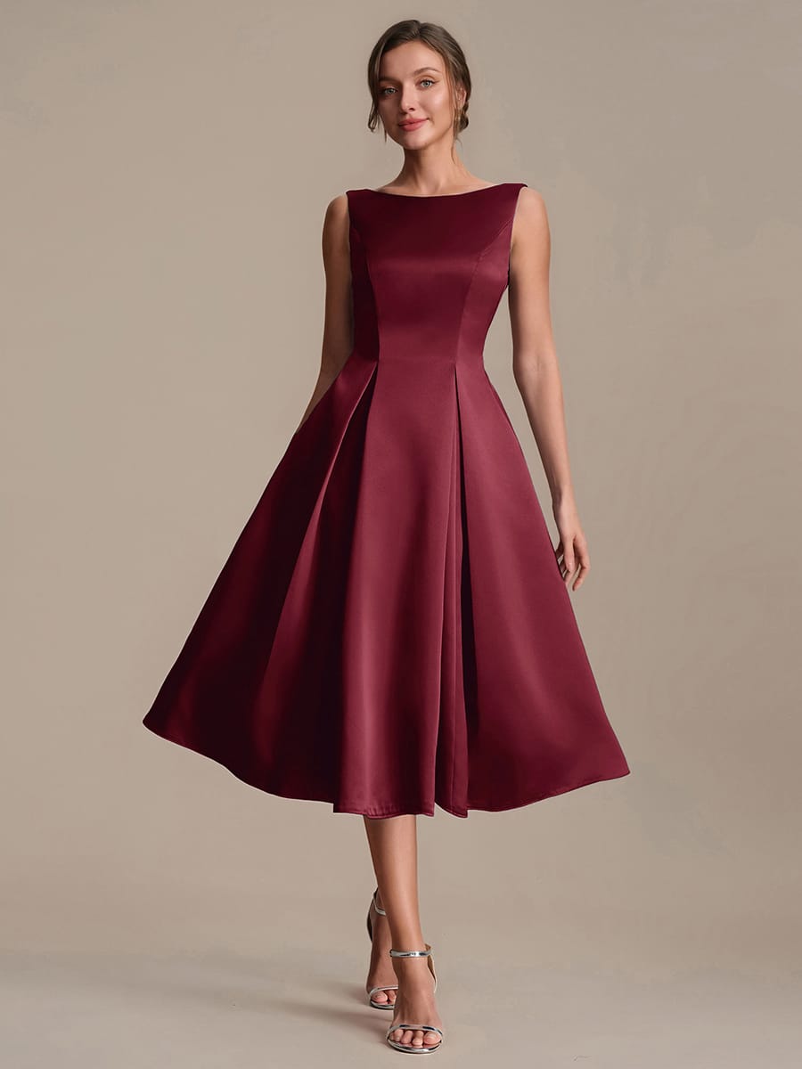 Satin Sleeveless Ball-Gown Dress #color_Burgundy