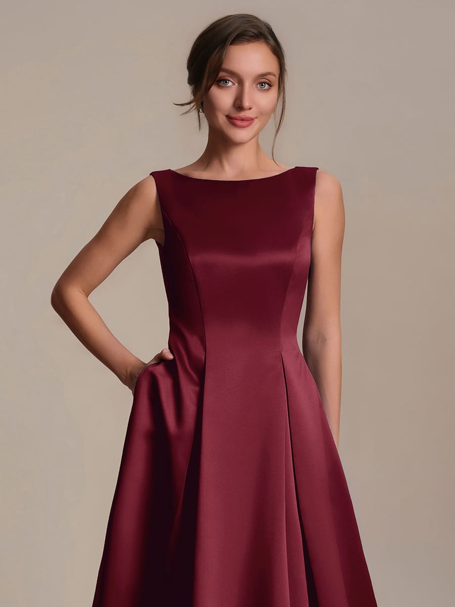 Satin Sleeveless Ball-Gown Dress #color_Burgundy