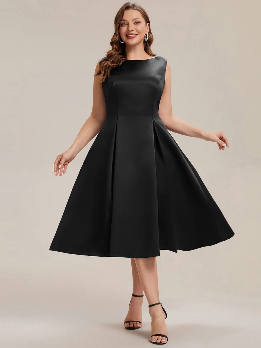 Satin Sleeveless Ball-Gown Dress #color_Black
