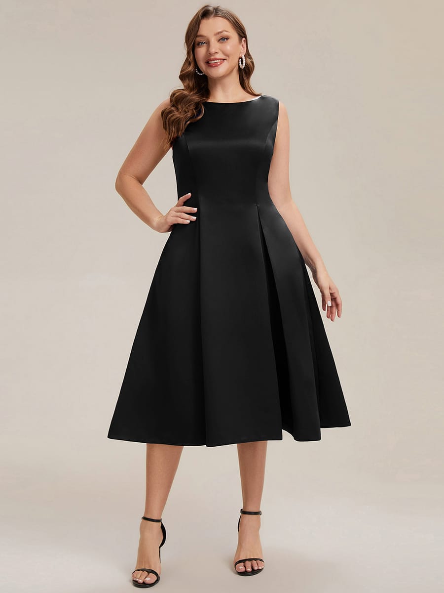 Satin Sleeveless Ball-Gown Dress #color_Black