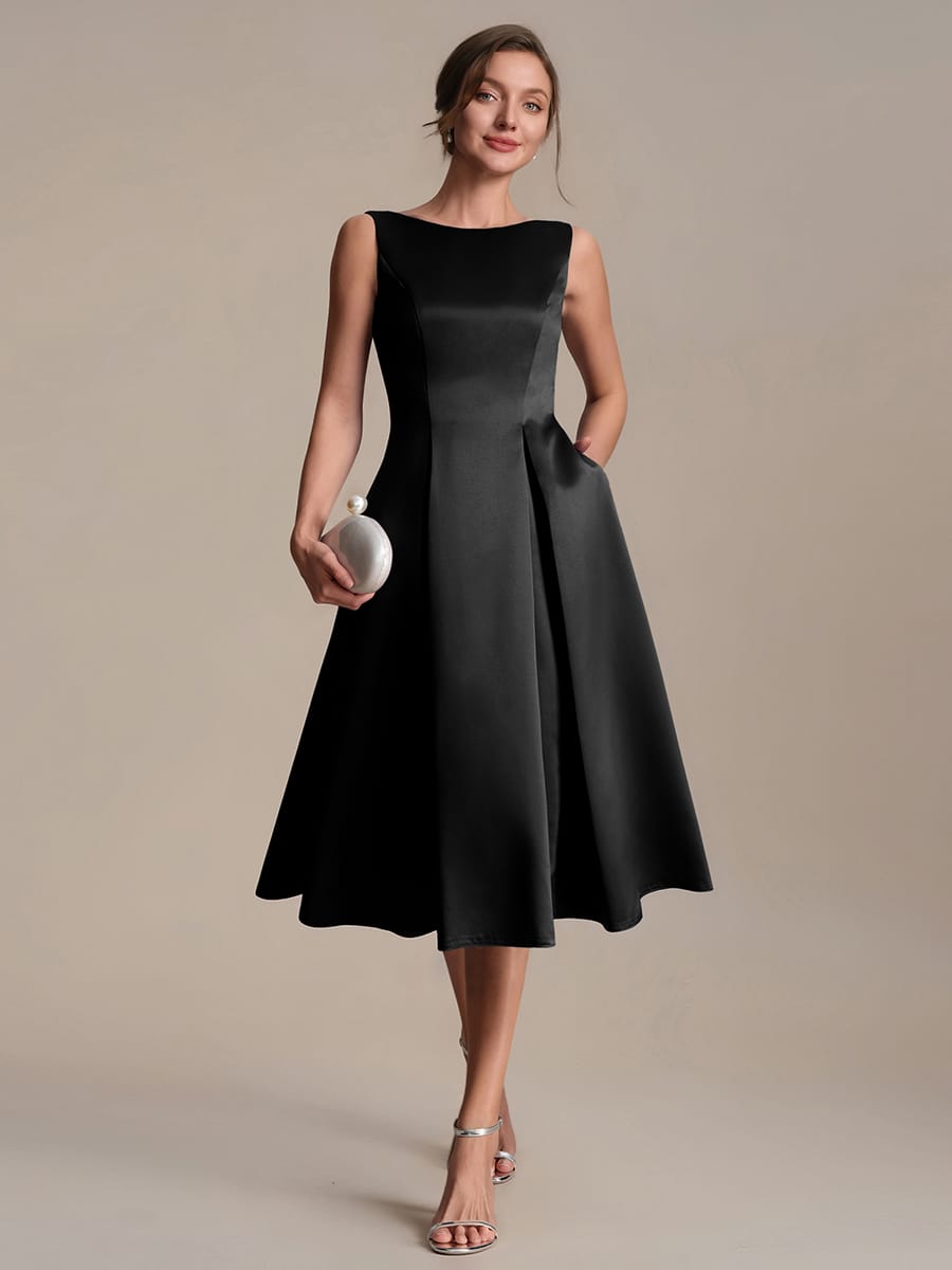 Satin Sleeveless Ball-Gown Dress #color_Black
